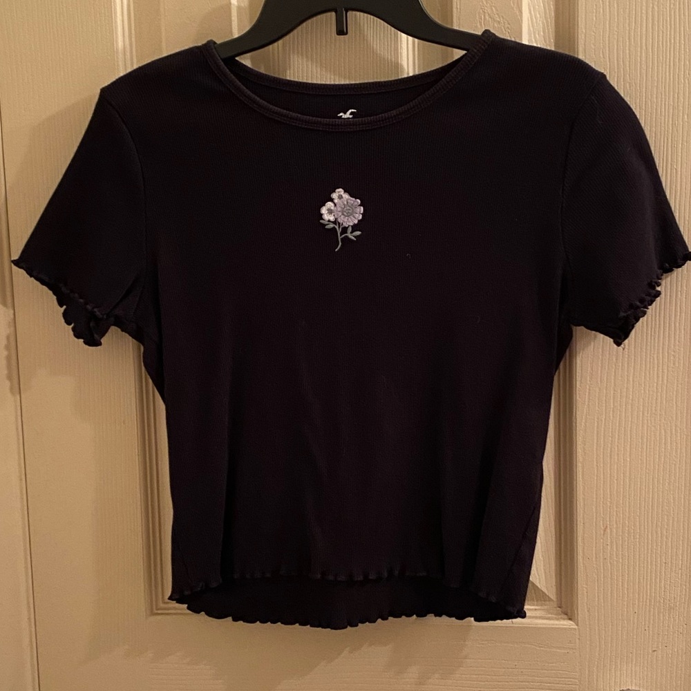 Black cropped top with flower design